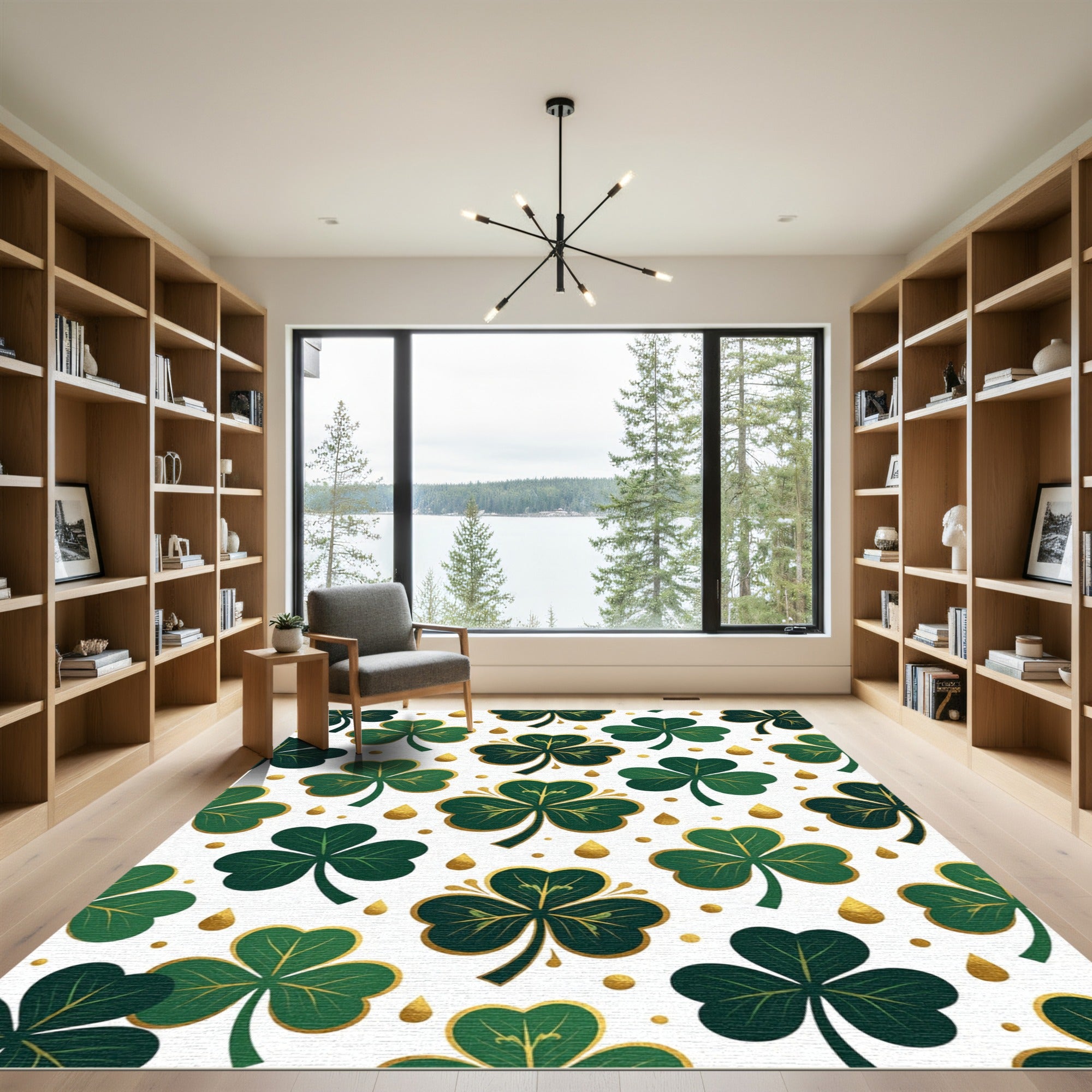Golden Shamrock Clover Emerald Botanical Arrangement Rug