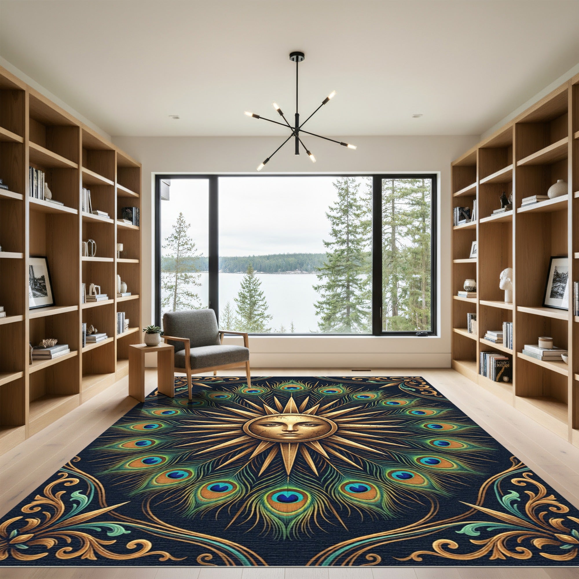 Golden Sun Peacock Feather Radiance Rug