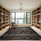 Dark Wood Grain Concentric Circles Rug