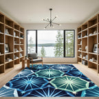Cool Blue Starburst Geometric Rug