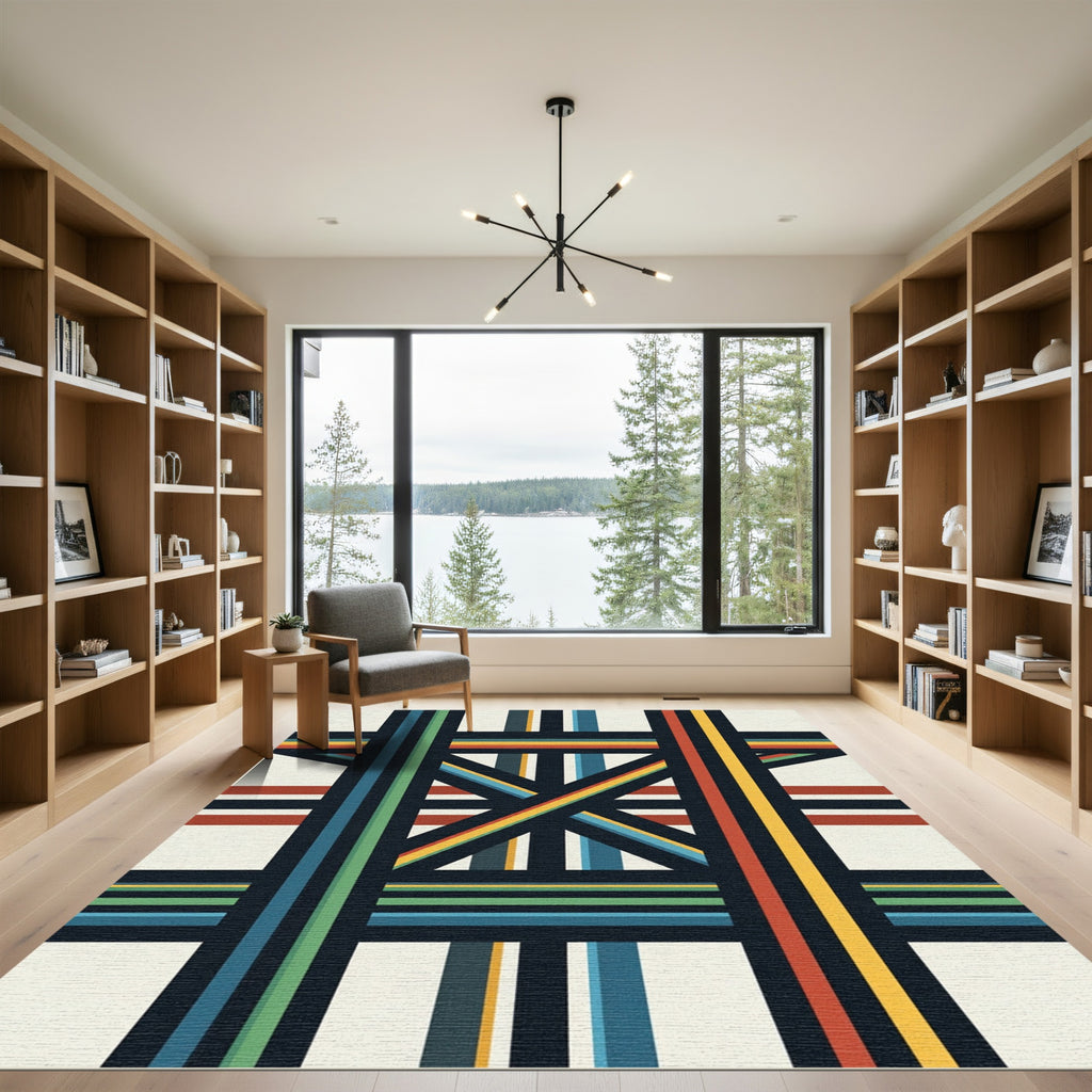Modern Colorful Geometric Crossing Lines Rug