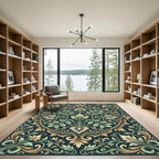 Elegant Sage and Gold Scrolling Medallion Rug