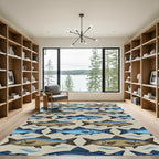Mid Century Modern Blue Fish School Rug