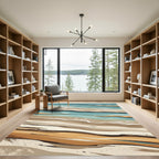 Coastal Abstract Teal Sand Waves Rug