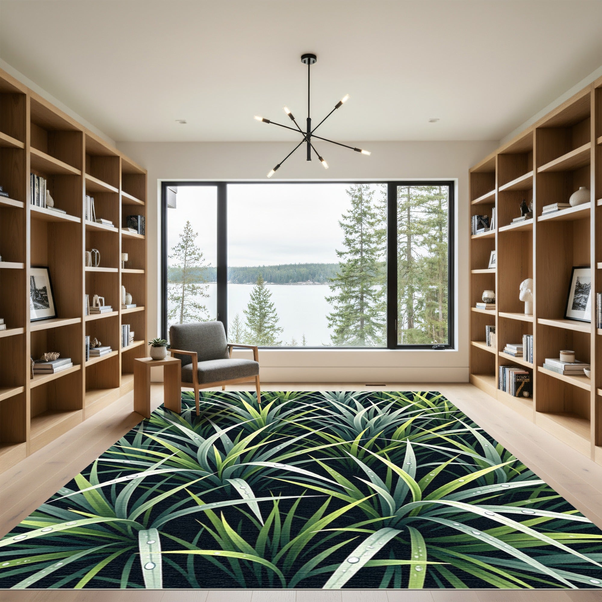 Lush Green Tropical Foliage Blade Rug