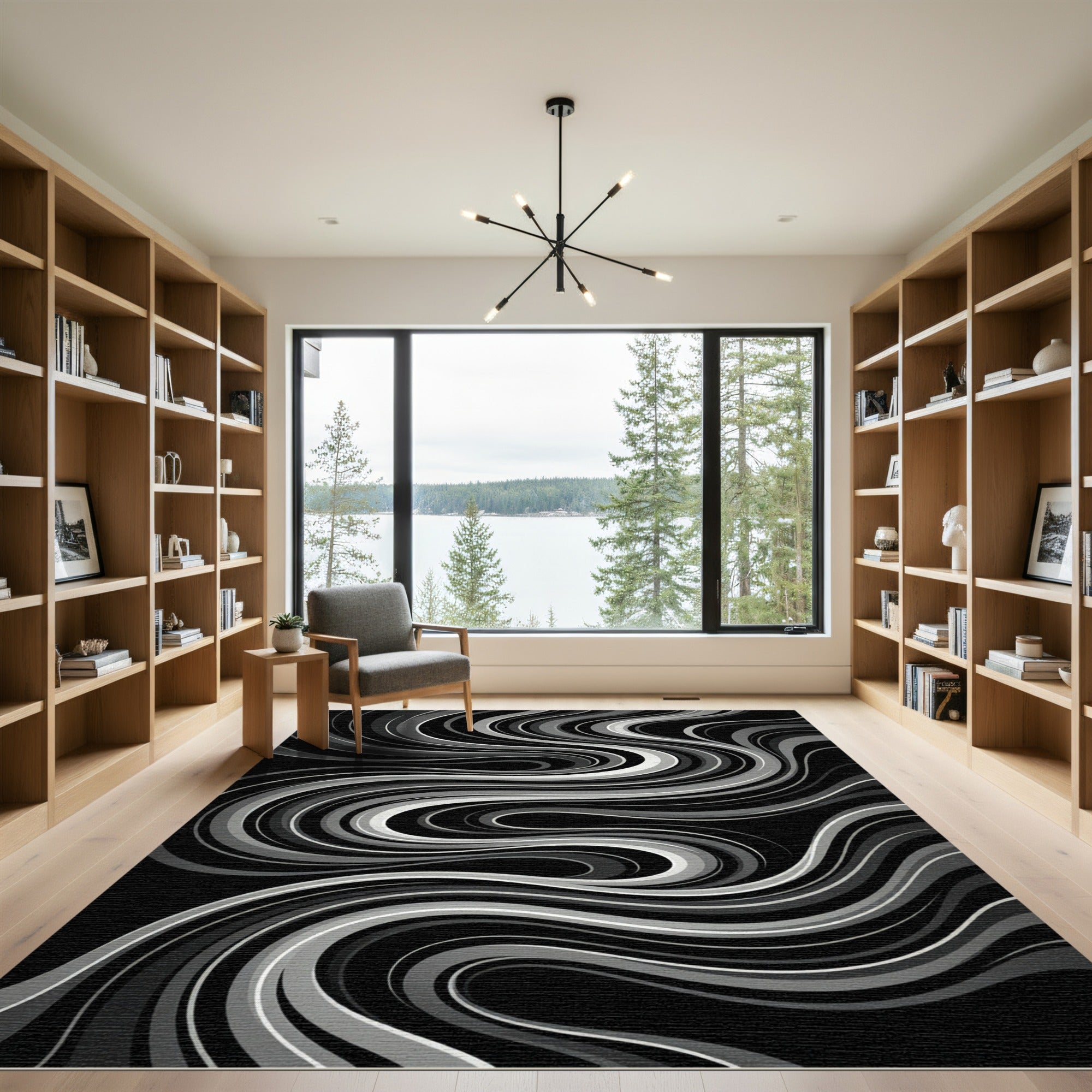 Monochromatic Swirl Ribbon Abstract Rug