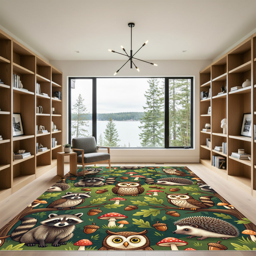 Whimsical Forest Creature Woodland Oak Rug