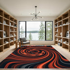 Fiery Burnt Orange Abstract Swirl Vortex Rug