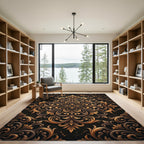 Ornate Gold and Bronze Damask Rug
