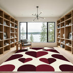 Modern Deep Red Geometric Heart Rug
