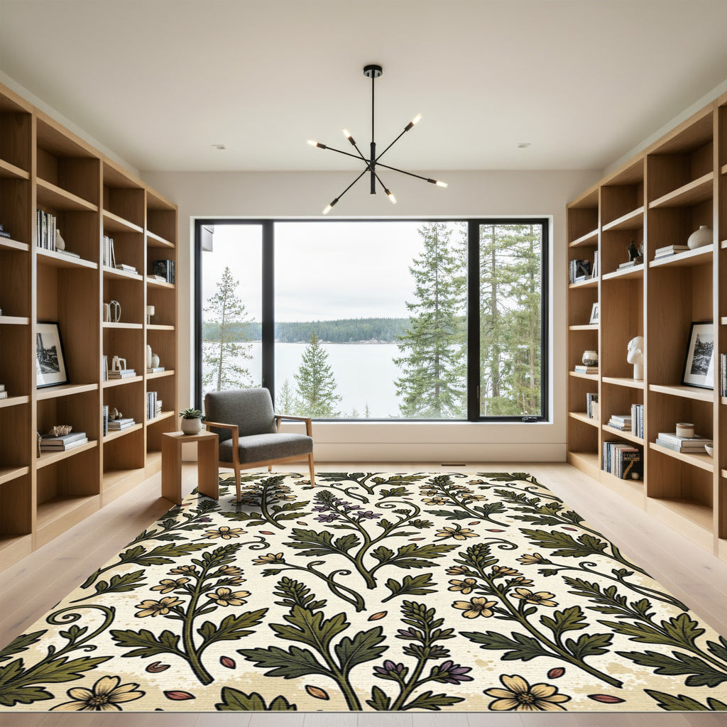 Vintage Sage Floral Botanical Meadow Rug