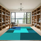 Modern Teal Geometric Color Block Rug