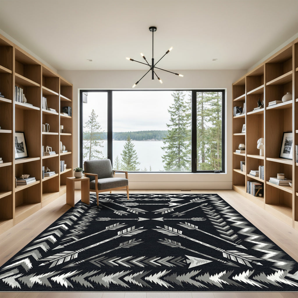 Gray and White Arrow Border Rug