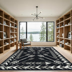 Gray and White Arrow Border Rug