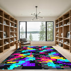 Neon Cyber Glitch Geometric Digital Art Rug