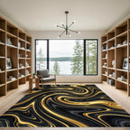 Elegant Gold and Black Marble Swirl Rug