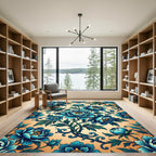 Elegant Indigo Peony Floral Bouquet Rug