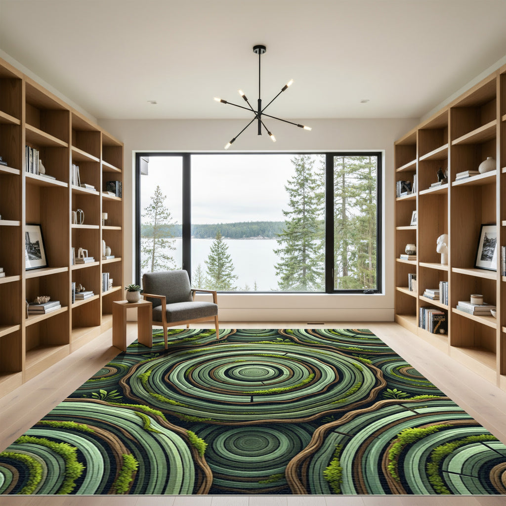 Green Wood Grain Swirls Rug