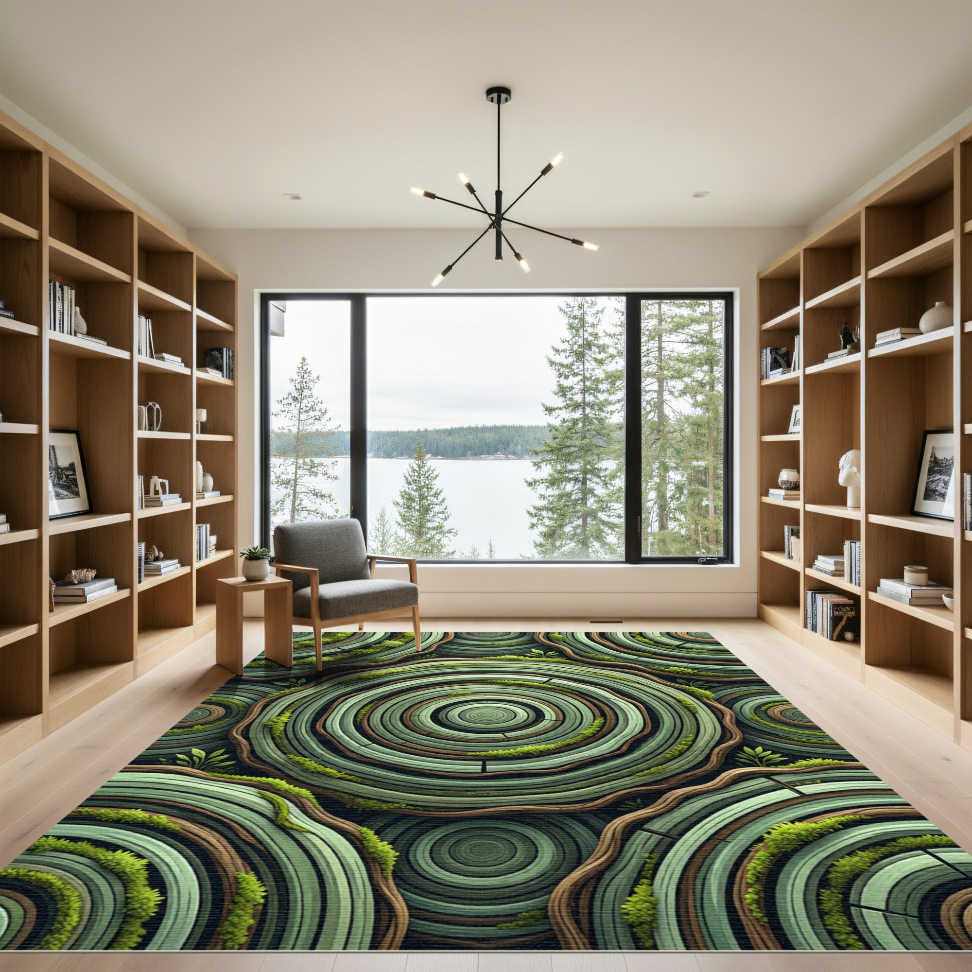 Green Wood Grain Swirls Rug