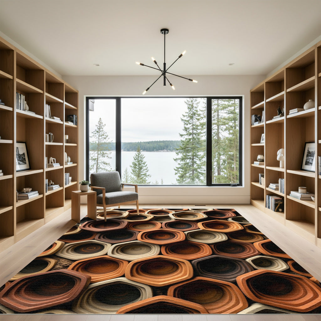 Earthy Terracotta Hexagonal Honeycomb Mosaic Rug
