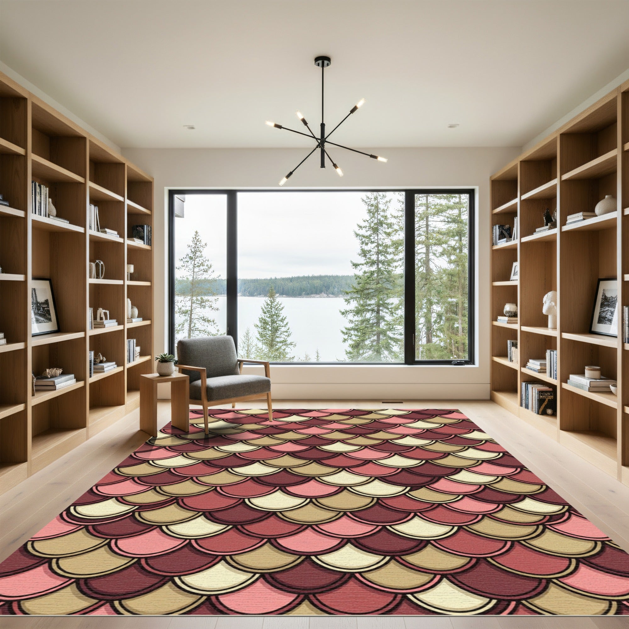 Earthy Rose Gold Scalloped Geometric Rug