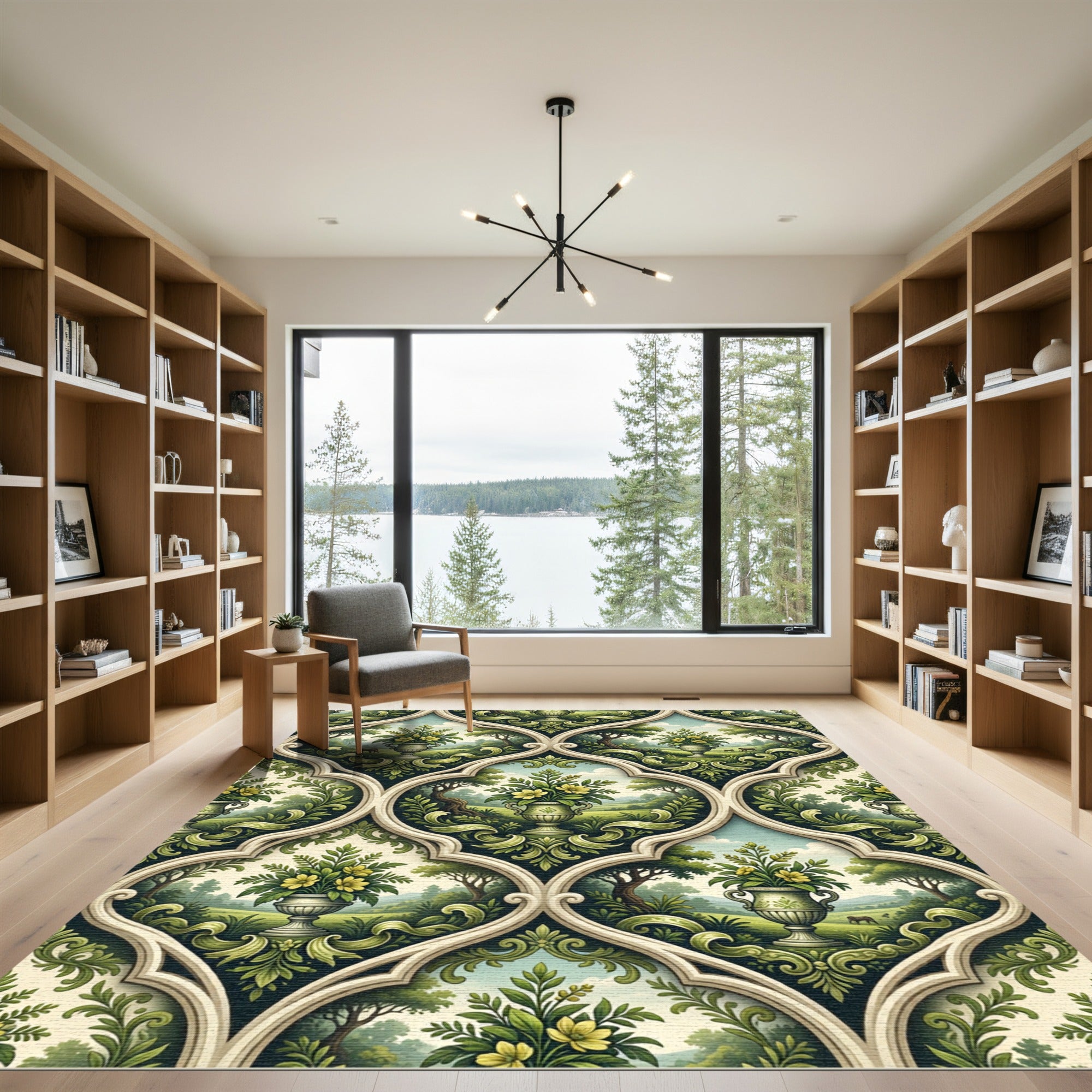 Verdant Garden Urn Trellis Tile Rug