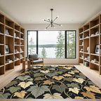 Elegant Botanical Ivy Vine Black Rug