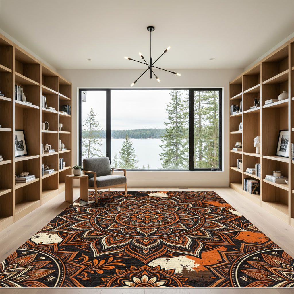 Burnt Orange Floral Mandala Medallion Rug