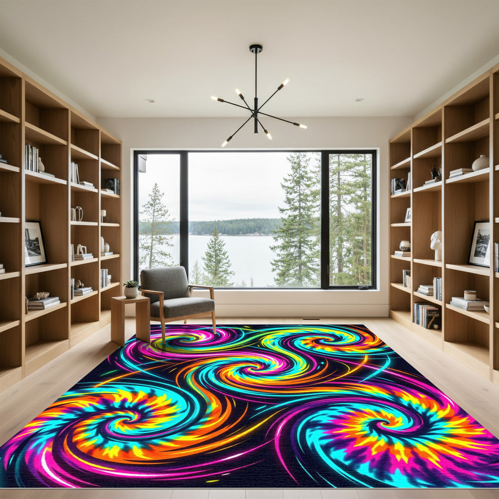 Vibrant Neon Cosmic Spiral Swirl Rug
