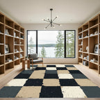 Textured Monochrome Checkered Earthy Square Rug