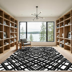 Black White Interlocking Grid Rug