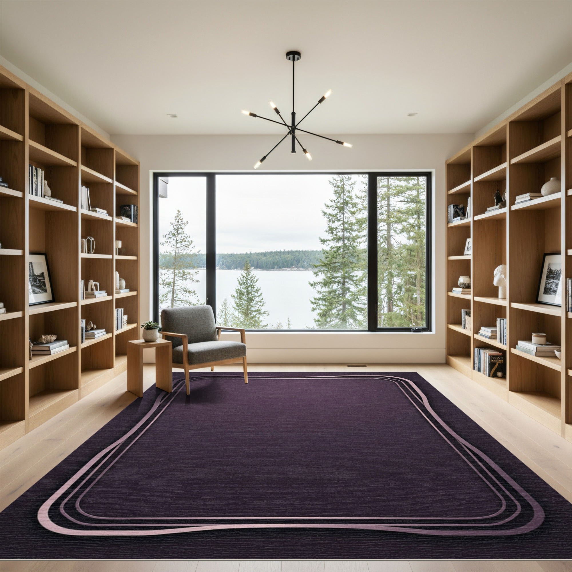 Deep Plum Curving Outline Border Rug