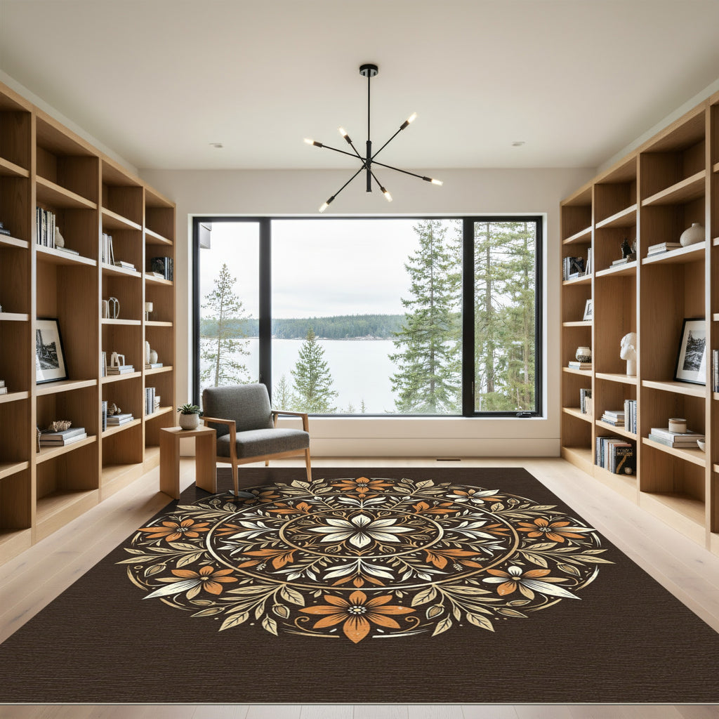 Autumnal Floral Medallion Earth Tone Art Rug