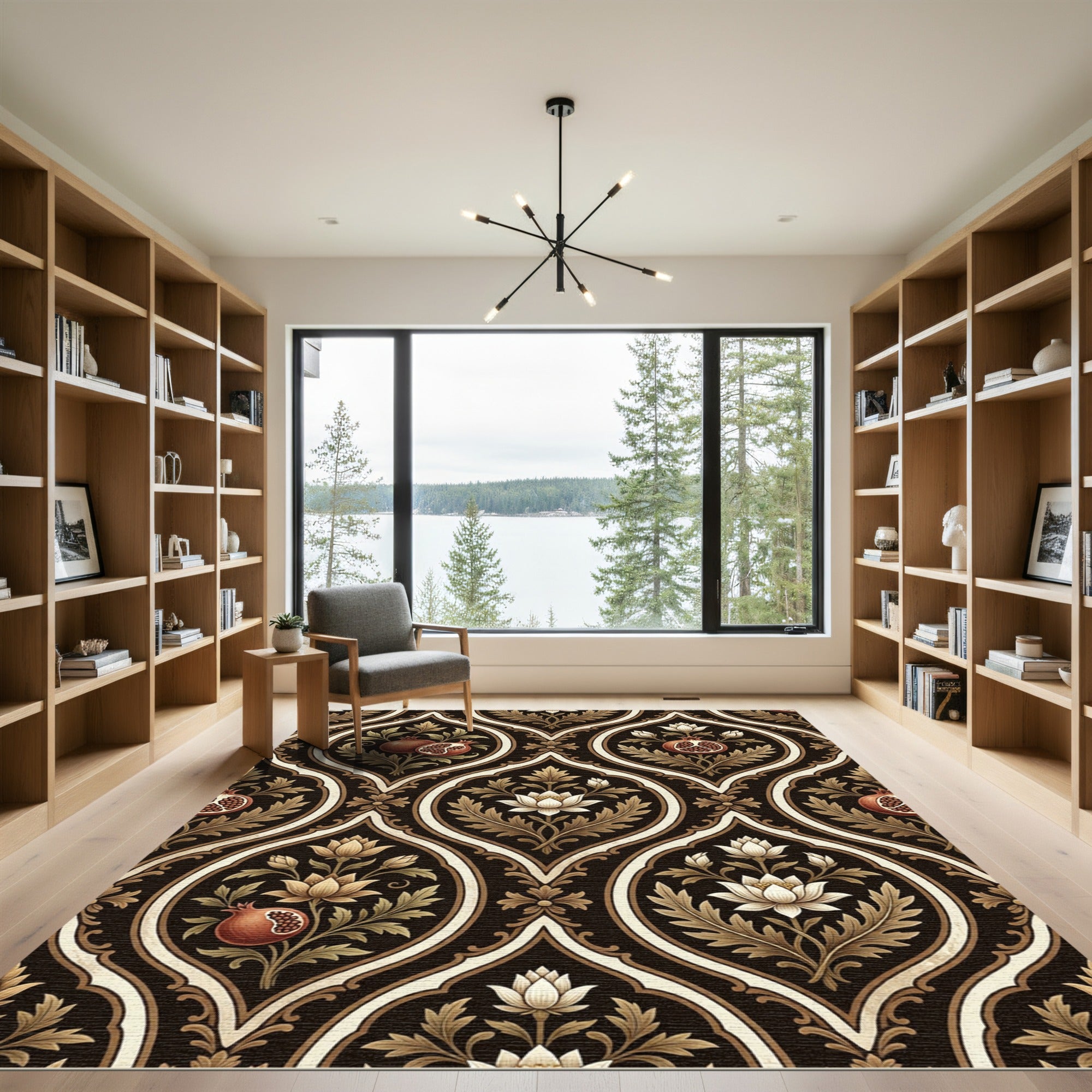 Dark Espresso Pomegranate Lotus Damask Rug