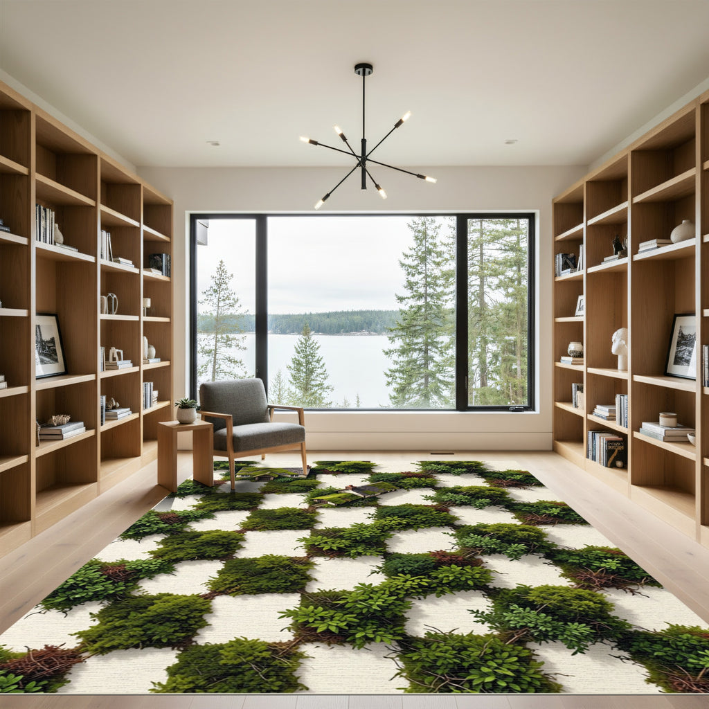 Green Houses Checkerboard Lush Garden Rug