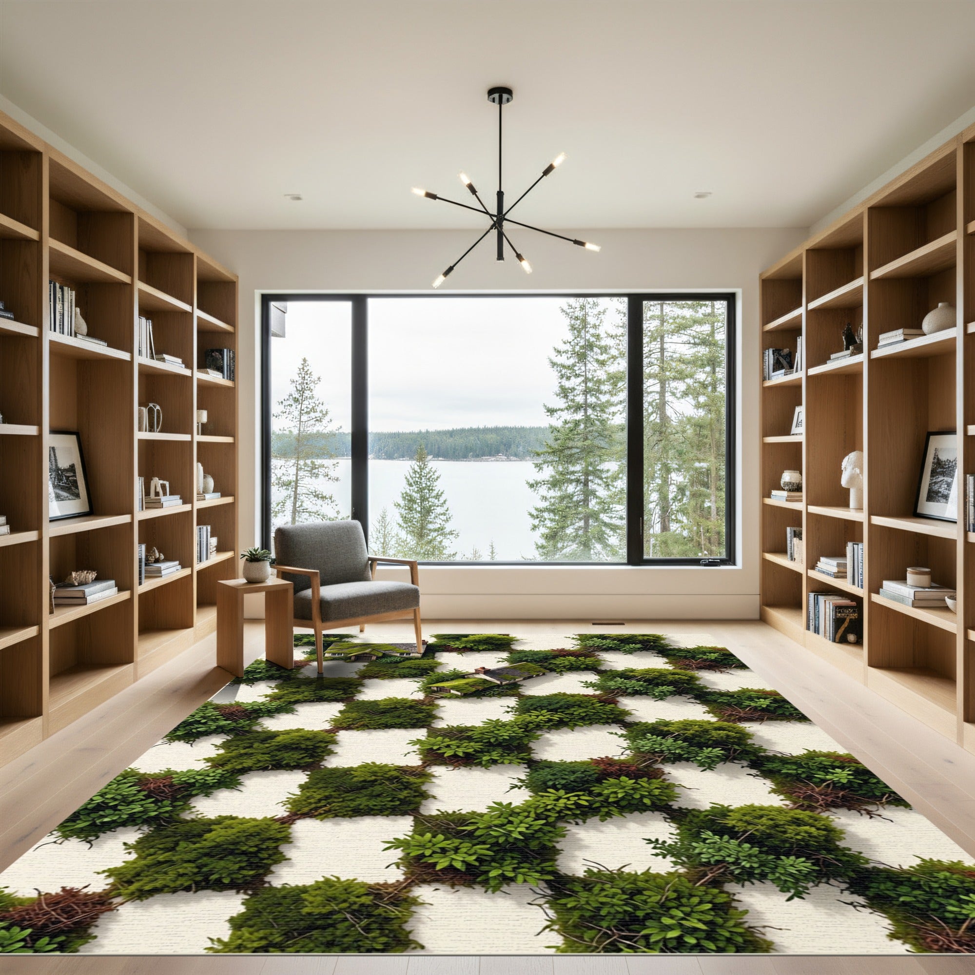 Green Houses Checkerboard Lush Garden Rug