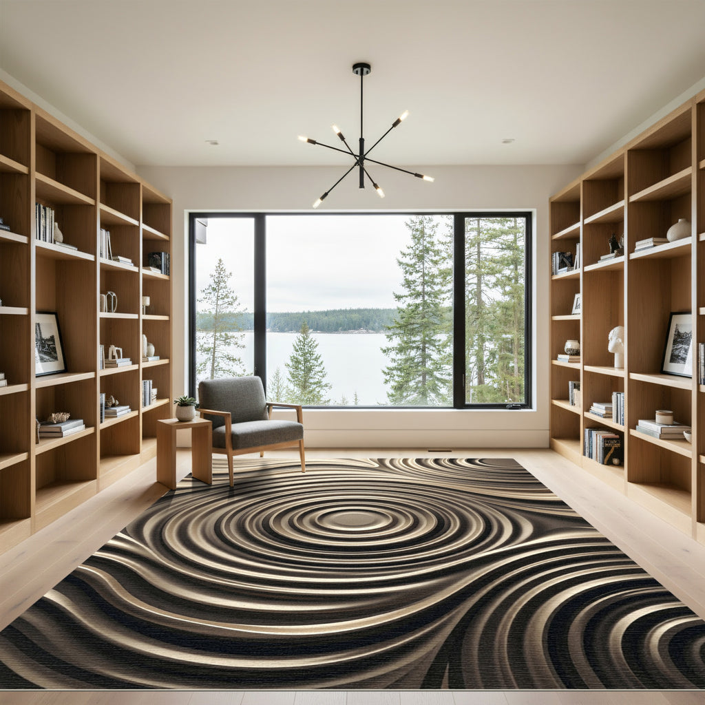 Modern Metallic Bronze Ripple Swirl Rug