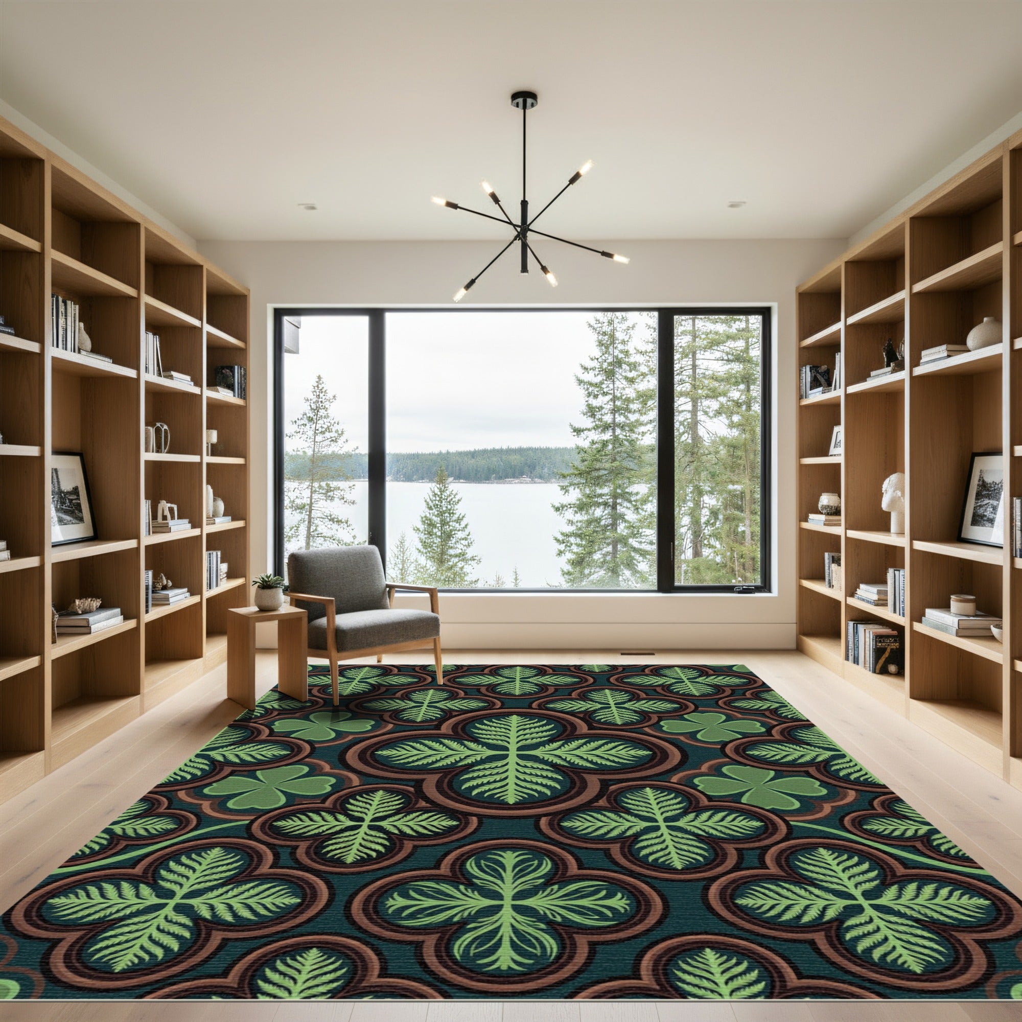 Gothic Fern Leaf Emerald Quatrefoil Rug