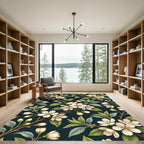 Elegant White Cherry Blossom Dark Teal Rug
