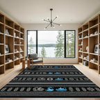 Tribal Black Wheat Flower Water Medallions Rug