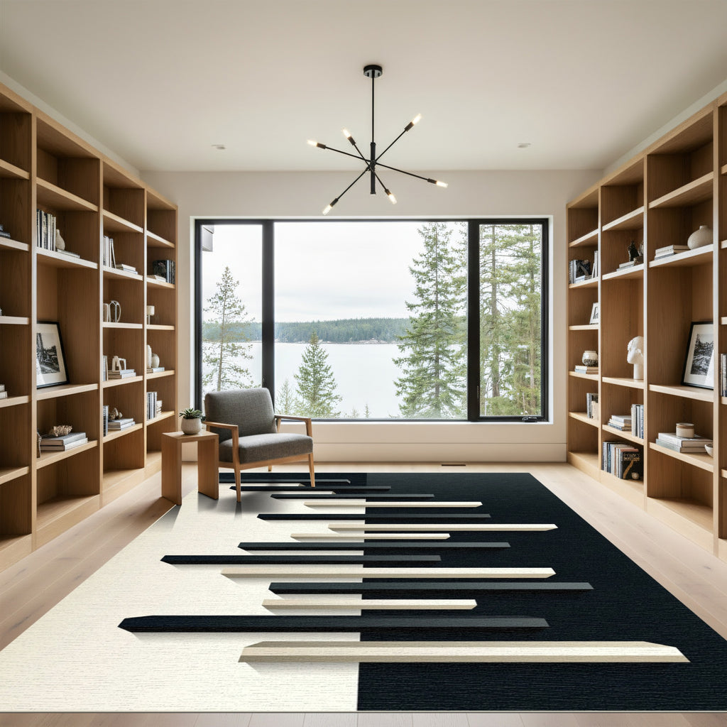 Minimalist Monochrome Geometric Layered Stripe Rug