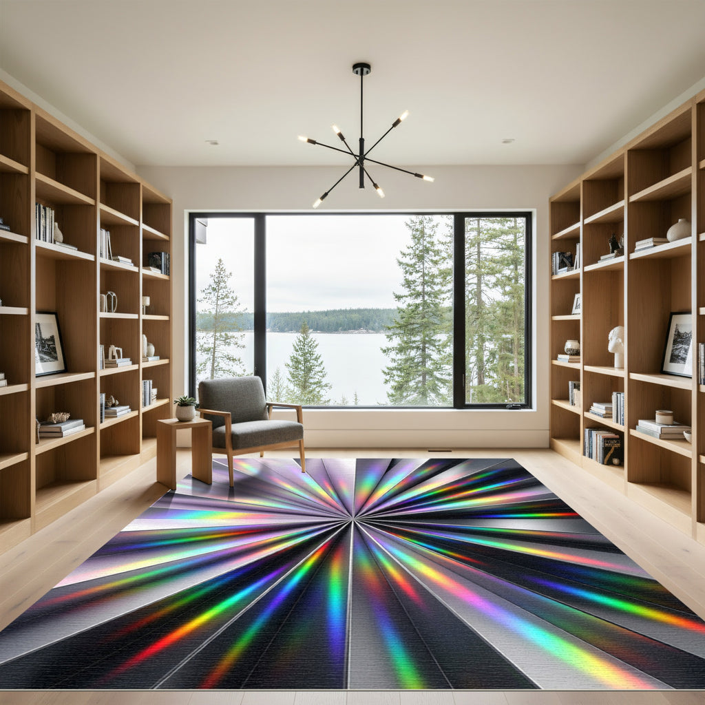 Iridescent Silver Radial Prism Spectrum Rug