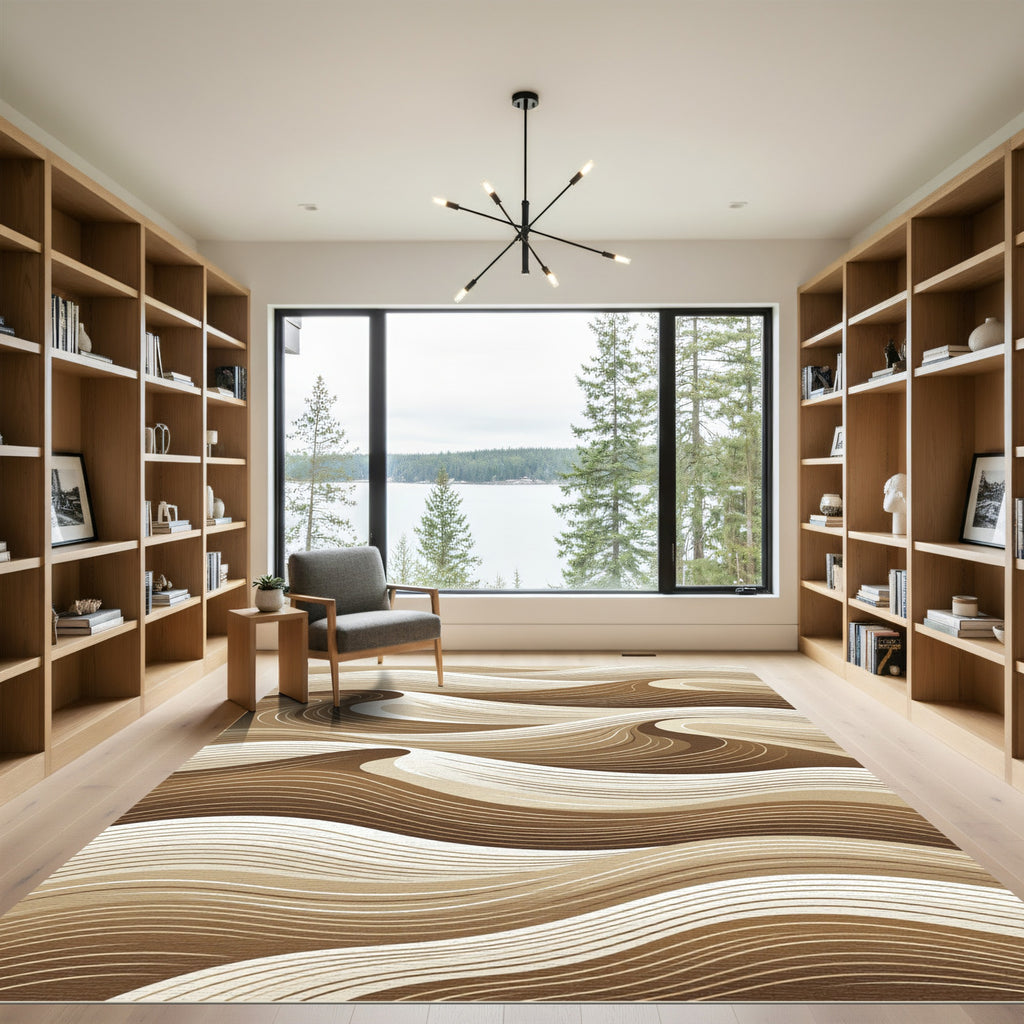 Earthy Tan Abstract Swirl Rug