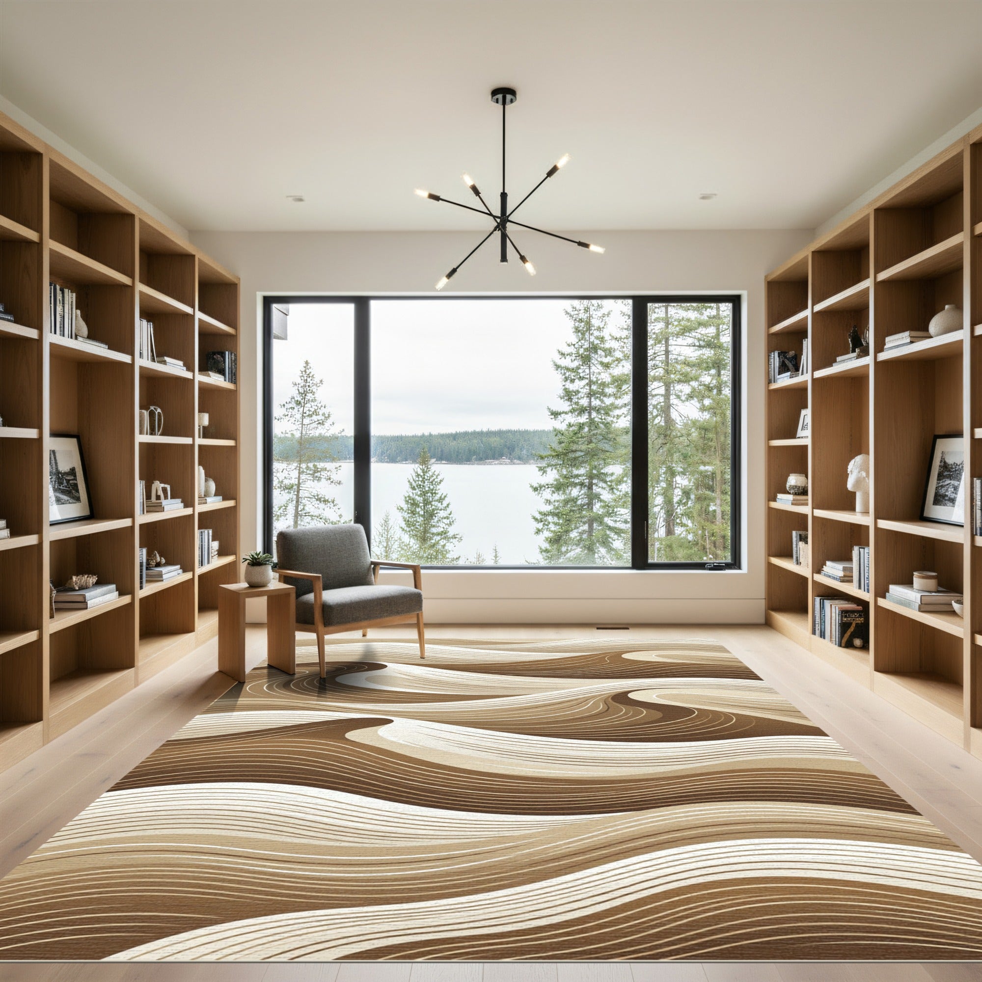 Earthy Tan Abstract Swirl Rug