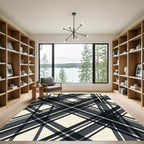 Monochrome Geometric Diagonal Plaid Rug