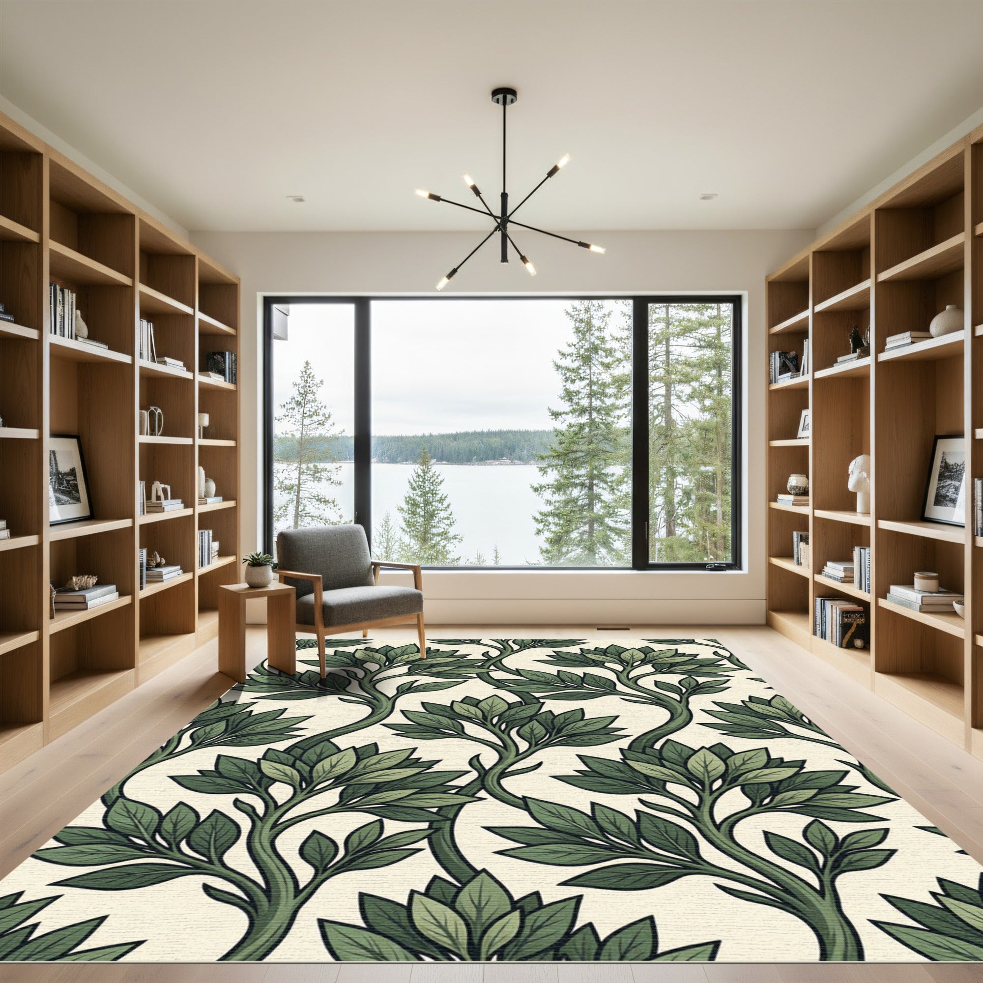 Elegant Forest Green Botanical Foliage Rug