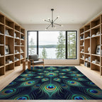 Vibrant Teal Peacock Feather Medallion Rug