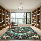 Coastal Teal Shell And Starfish Mandala Rug