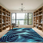 Lush Cyan Tropical Palm Leaf Rug