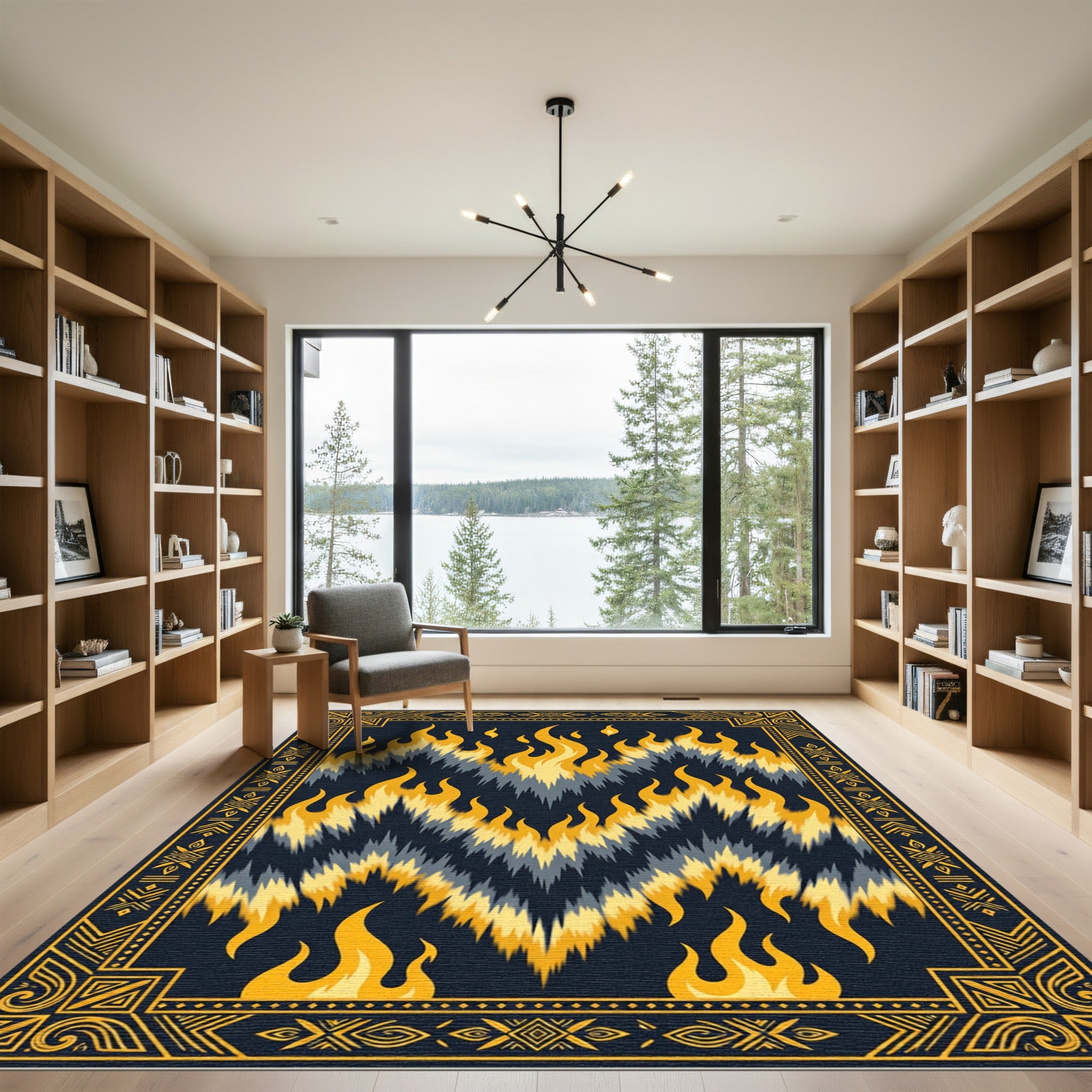 Fiery Yellow Tribal Flame Ikat Rug